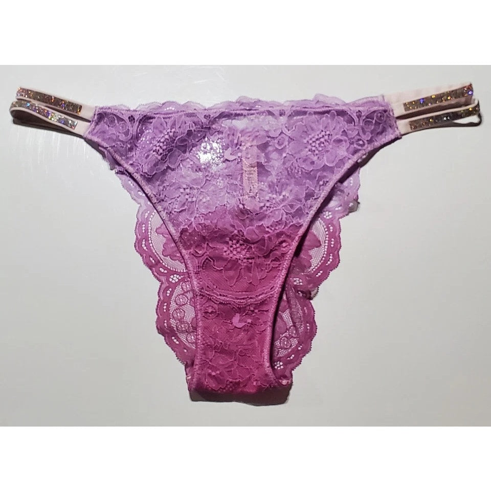 Victoria's Secret Double Shine Strap Brazilian Panty All Lace Ombre Purple Jam 9