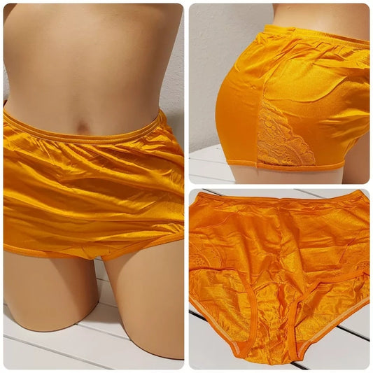 Vanity Fair Lace Nouveau Nylon Full Cut Panty Lace Shiny Neon Orange 6/M - Star Vintage & More Star Vintage And More LLC