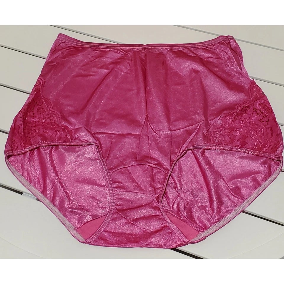 Shadowline 17082 Full Cut Brief Nylon Lace Full Cut Panty Shocking Pink 5/S