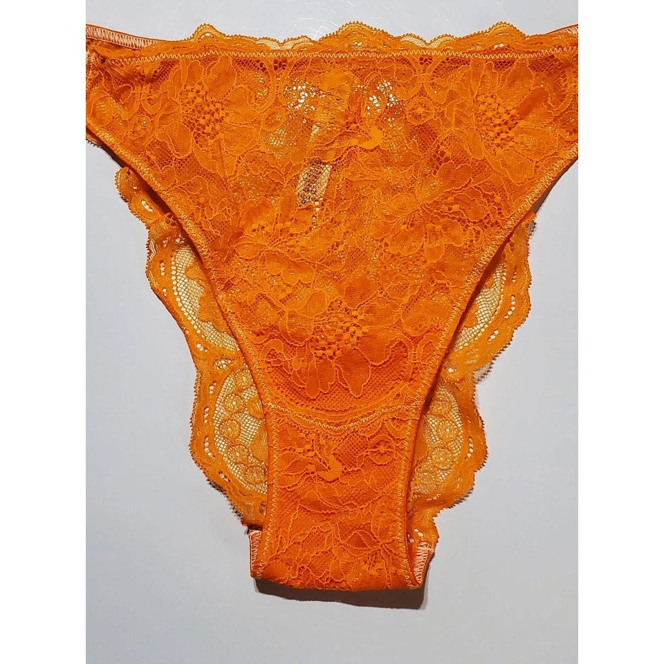 Victoria's Secret Double Shine Strap Brazilian Panty All Lace Orange Shock 9/2XL