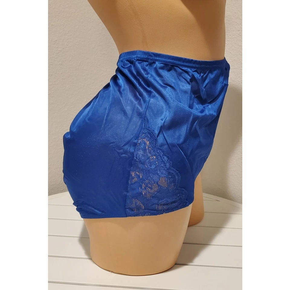 Shadowline 17082 Full Cut Brief Nylon Lace Full Cut Silky Panty Blue