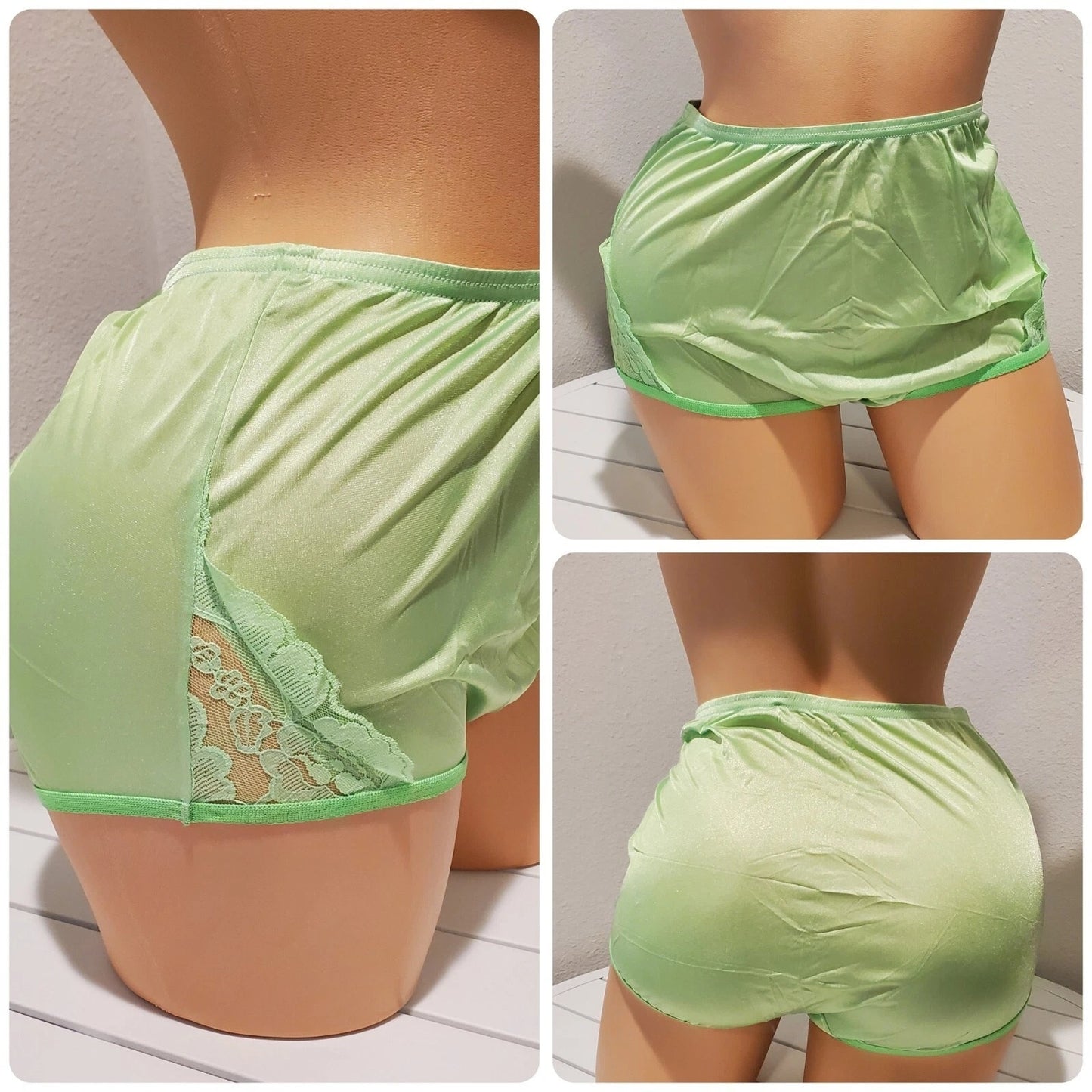 Vanity Fair Lace Nouveau Nylon Full Cut Panty Lace Shiny Kiwi Green 6/M