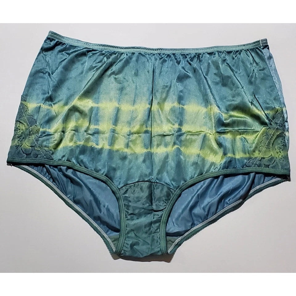 Vanity Fair Lace Nouveau Nylon Full Cut Panty Rainbow Shift Yellow On Green 9/2X