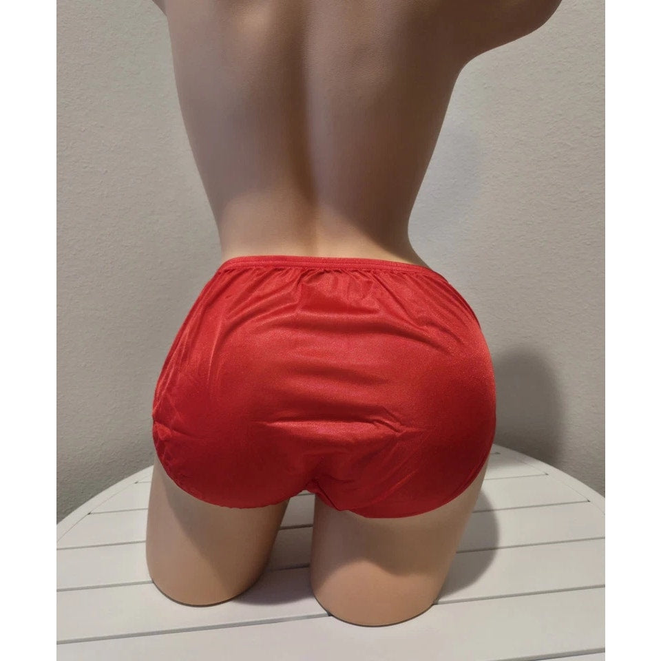 Shadowline 11032 Bikini Panty Shiny Nylon Full Cut Silky Red - Star Vintage & More