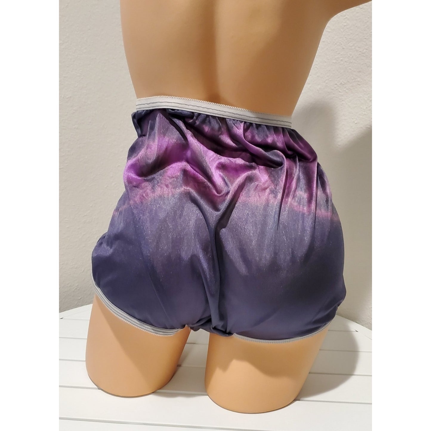 Carole Vintage Shiny Nylon Full Cut Brief Purple Darkness Rainbow Shift 10/3XL