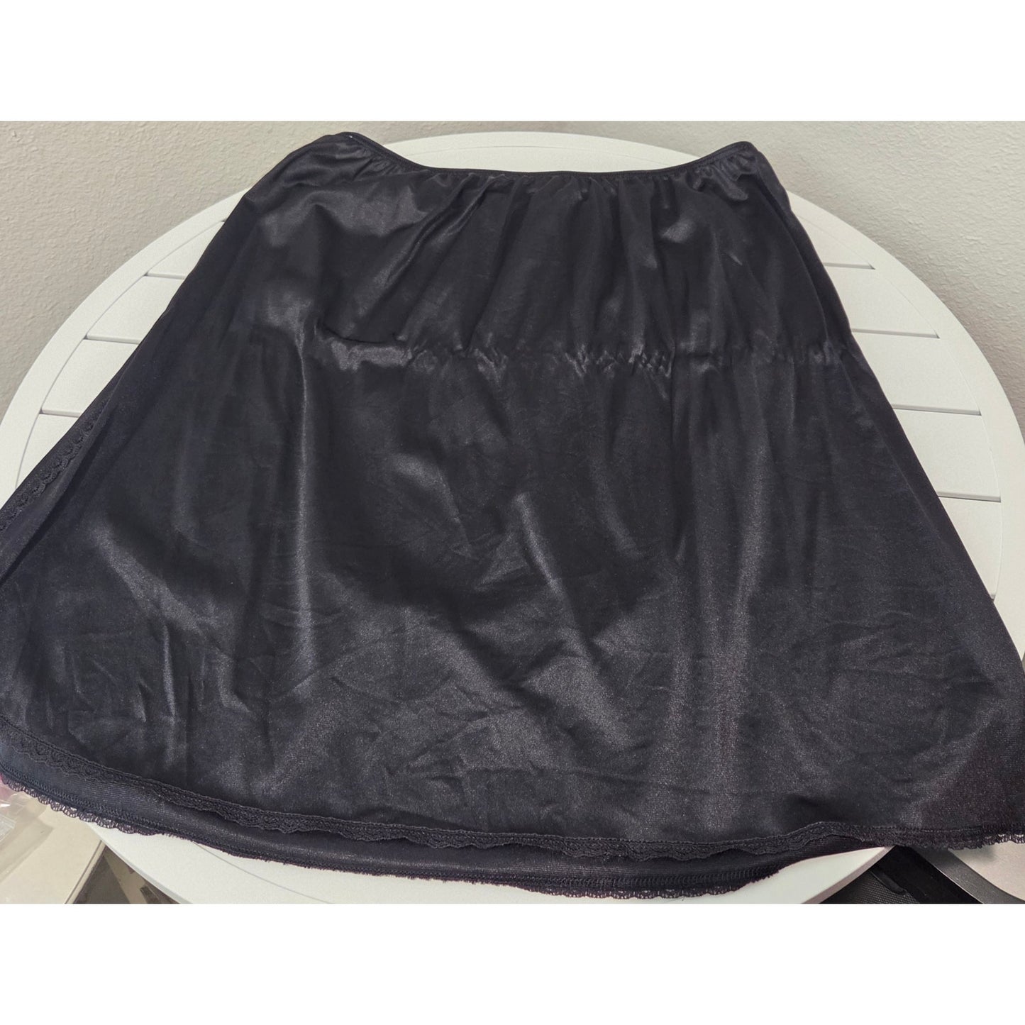 Vassarette Nylon Half Slip Lace Trim Side Slits Black 24" 2XL/46