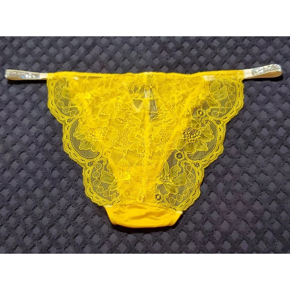 Victoria's Secret Shine Strap Cheeky Panty All Lace Back Shiny Carnation Yellow
