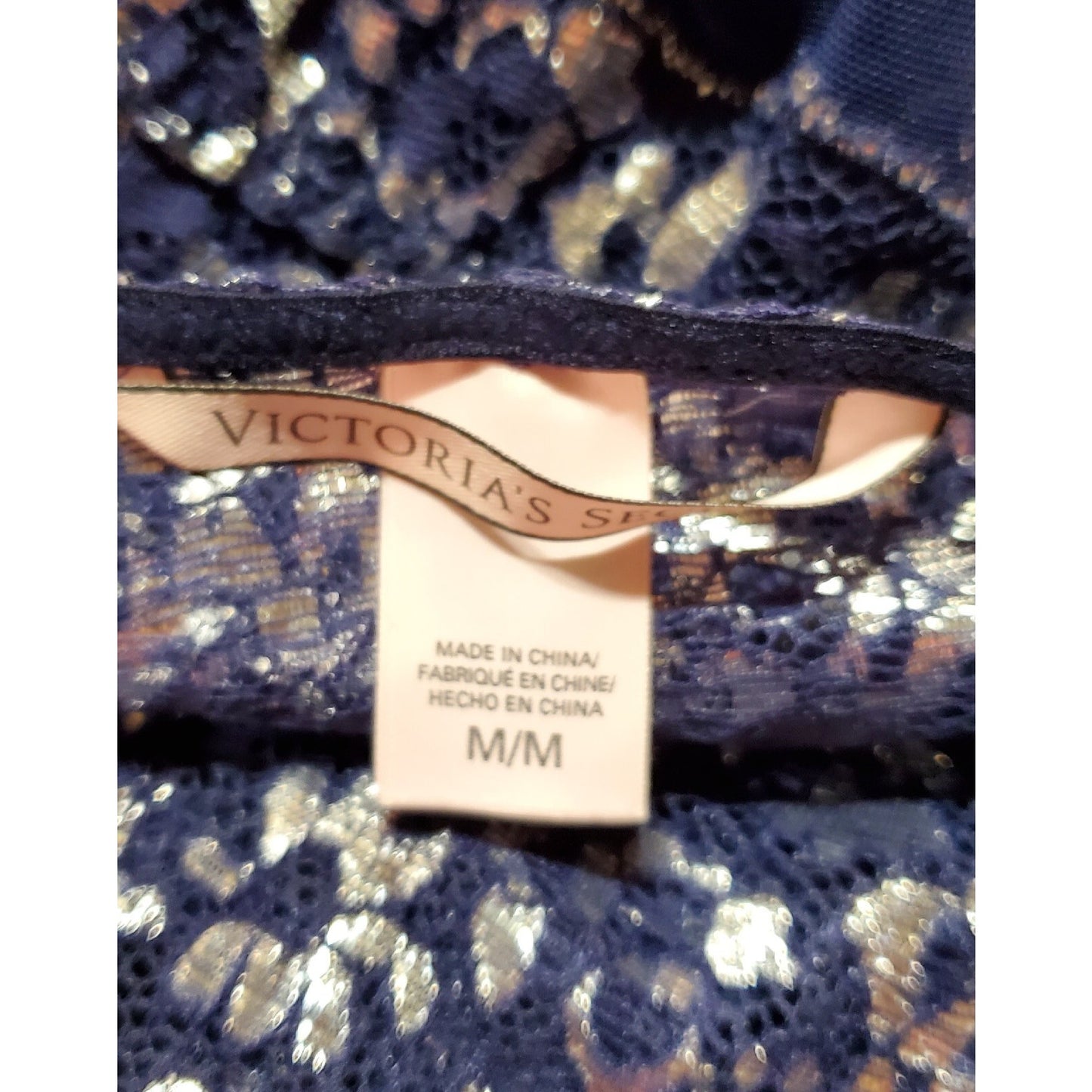 Victoria's Secret Vintage Shiny Teddy Bodysuit Snap Gusset Blue Silver 6/M