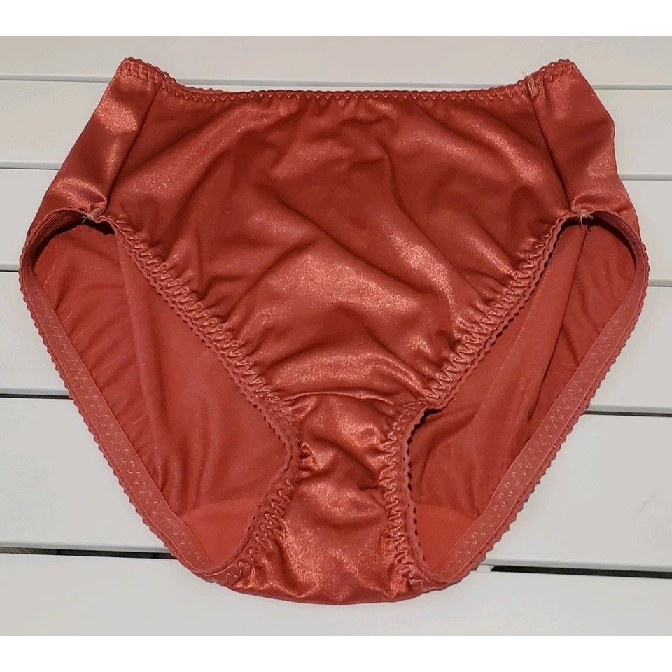 Vanity Fair 48301 Shiny Nylon Satin Stretch Hi Cut Brief Panty Red Rouge