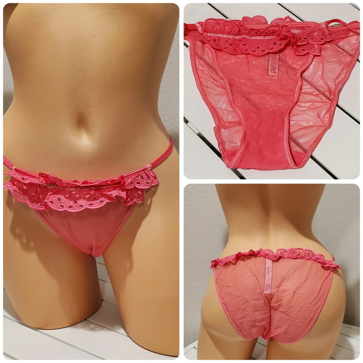 Victoria's Secret Dream Angels String Bikini Panty Sheer Ruffle Star Pink 7/L