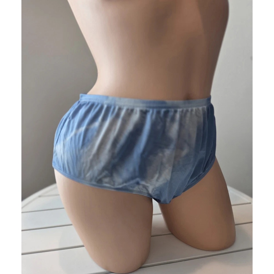 Shadowline 11032 Bikini Panty Shiny Nylon Full Cut Dove Blue Side Rainbow 10/3XL