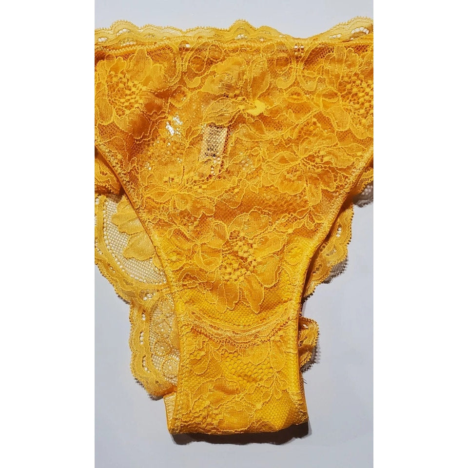 Victoria's Secret Double Shine Strap Brazilian Panty All Lace Tulip Yellow 8/XL
