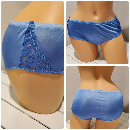 Shadowline 11182 Lace Insets Bikini Panty Shiny Nylon Full Cut Silky Blue Beauty - Star Vintage & More Star Vintage And More LLC