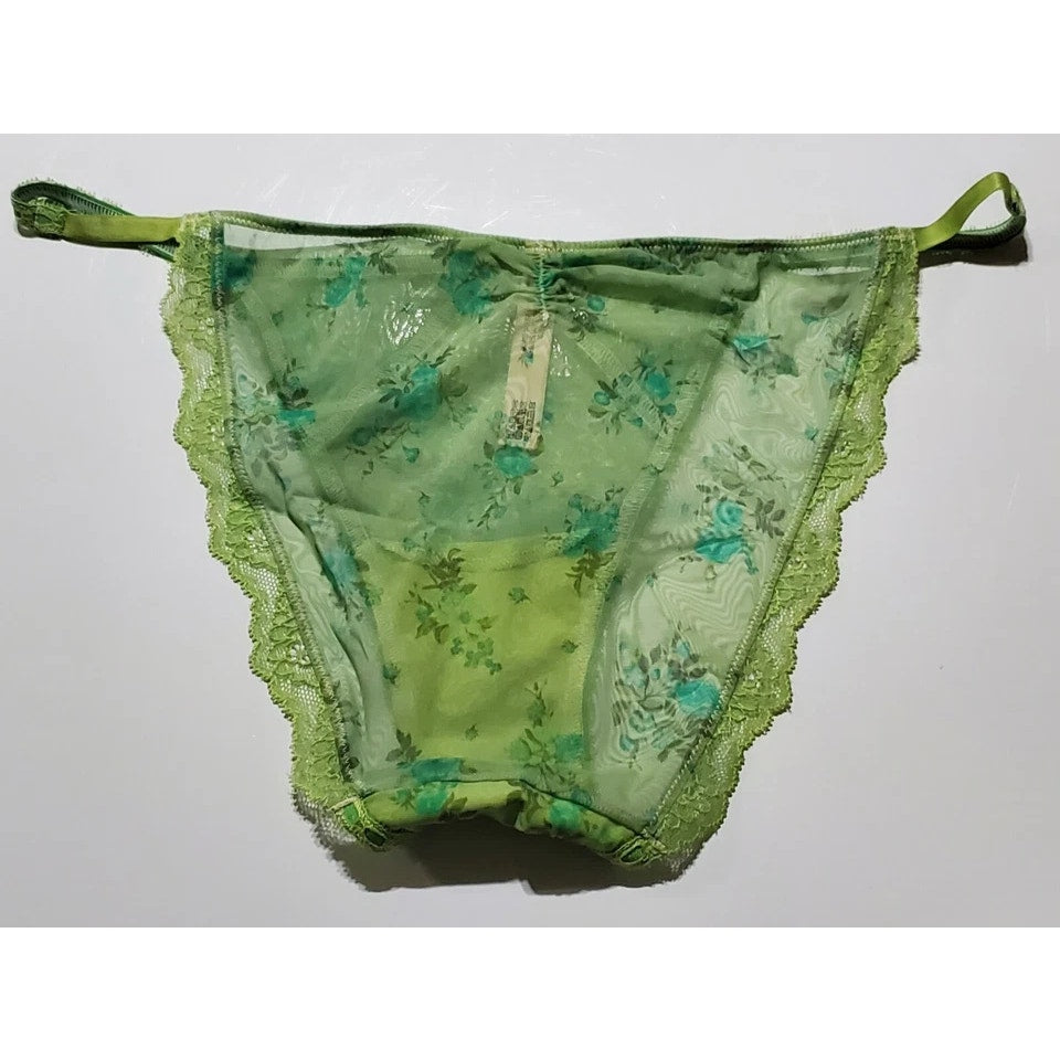 Victoria's Secret Dream Angels Bikini Panty Sheer Floral Print Green Sour Apple