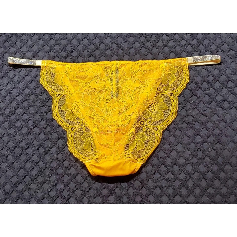 Victoria's Secret Shine Strap Cheeky Panty All Lace Back Sun Goddess Yellow 9