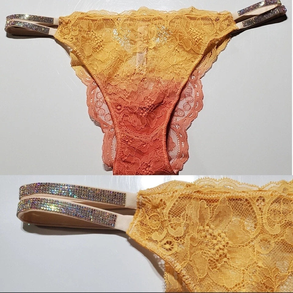 Victoria's Secret Double Shine Strap Brazilian Panty All Lace Ombre Creamsicle 8