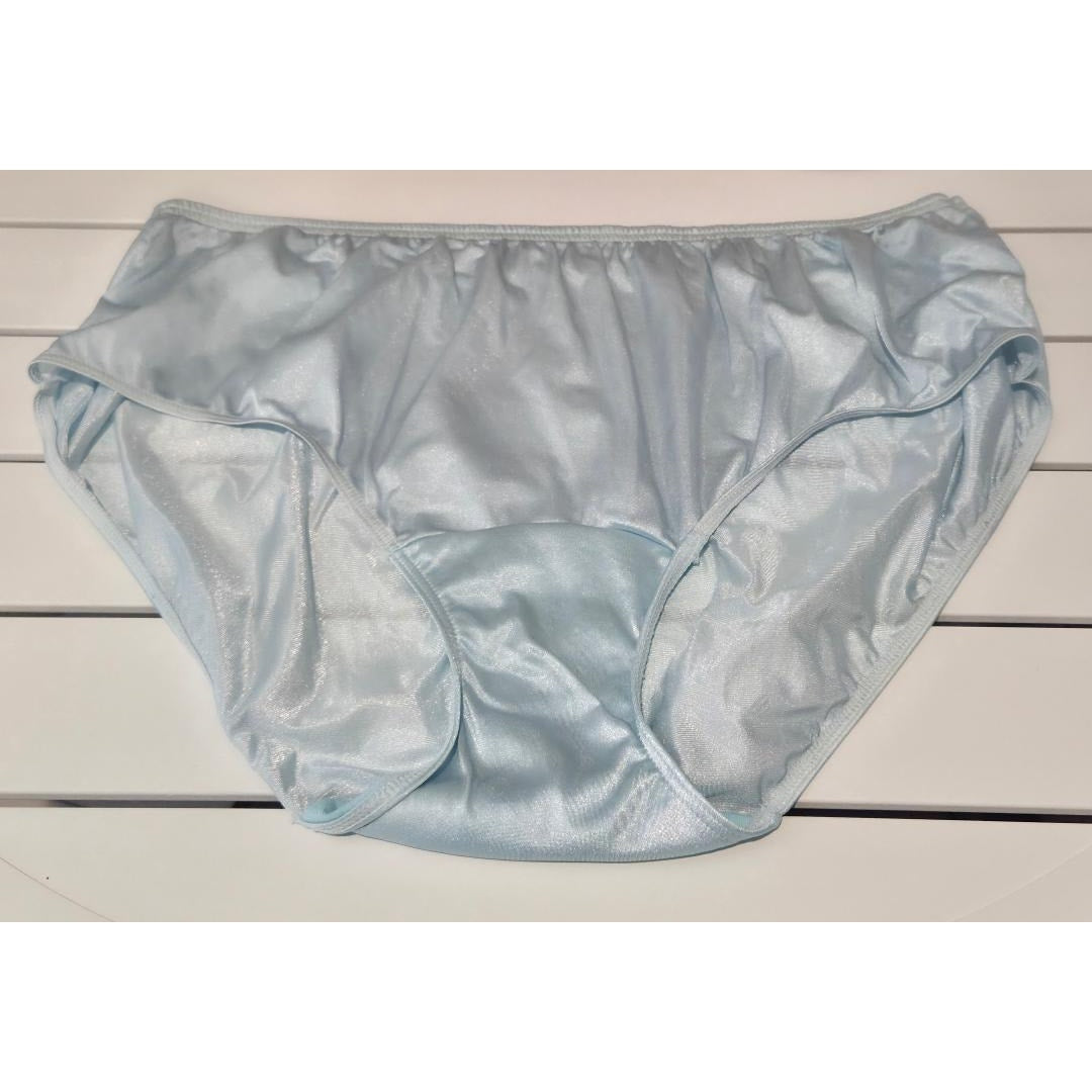 Shadowline 11032 Bikini Panty Shiny Nylon Full Cut Silky Clear Blue 9/2XL