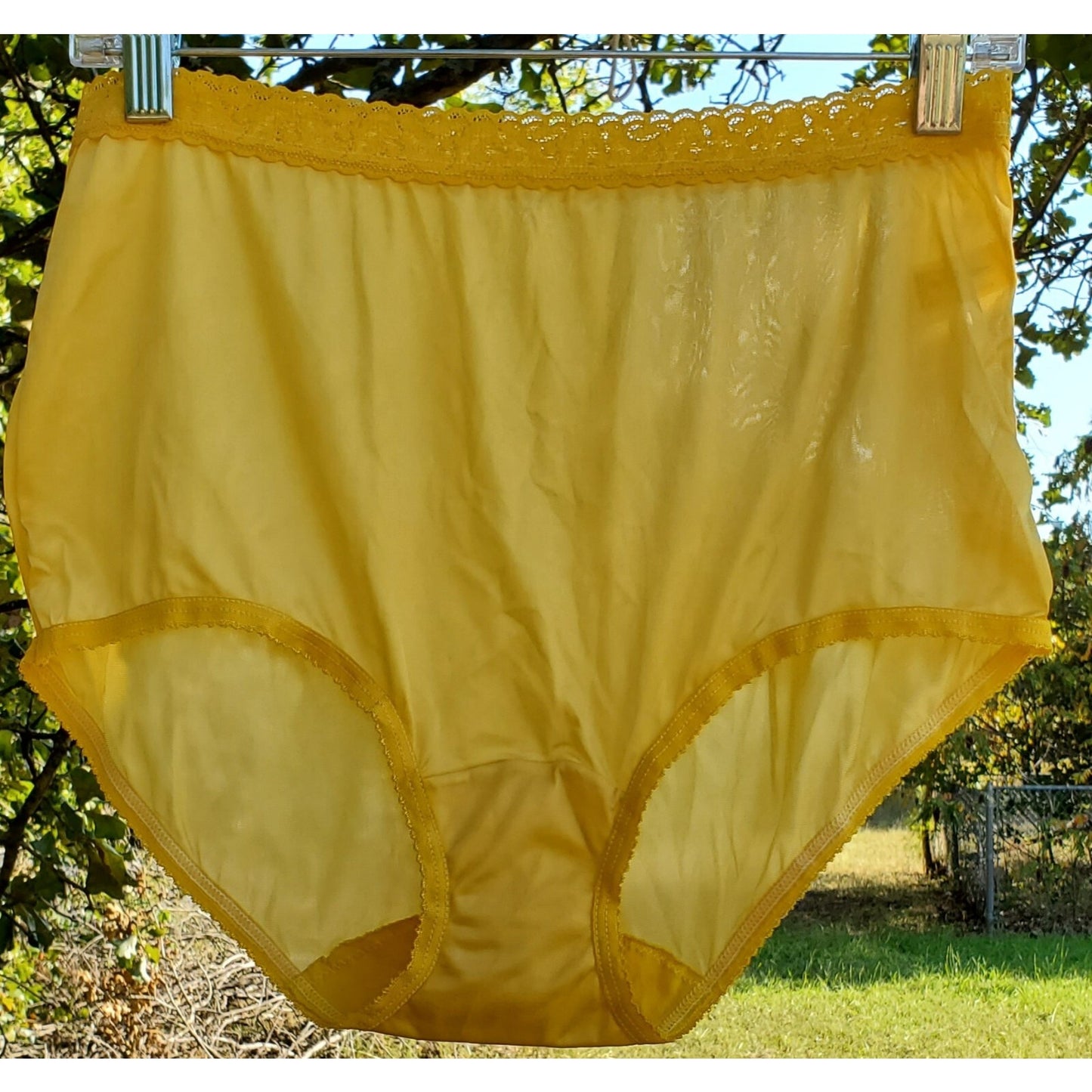 Shadowline 17014 Silky Shiny Nylon Brief Panty Lace Trim Hello Yellow 7/L