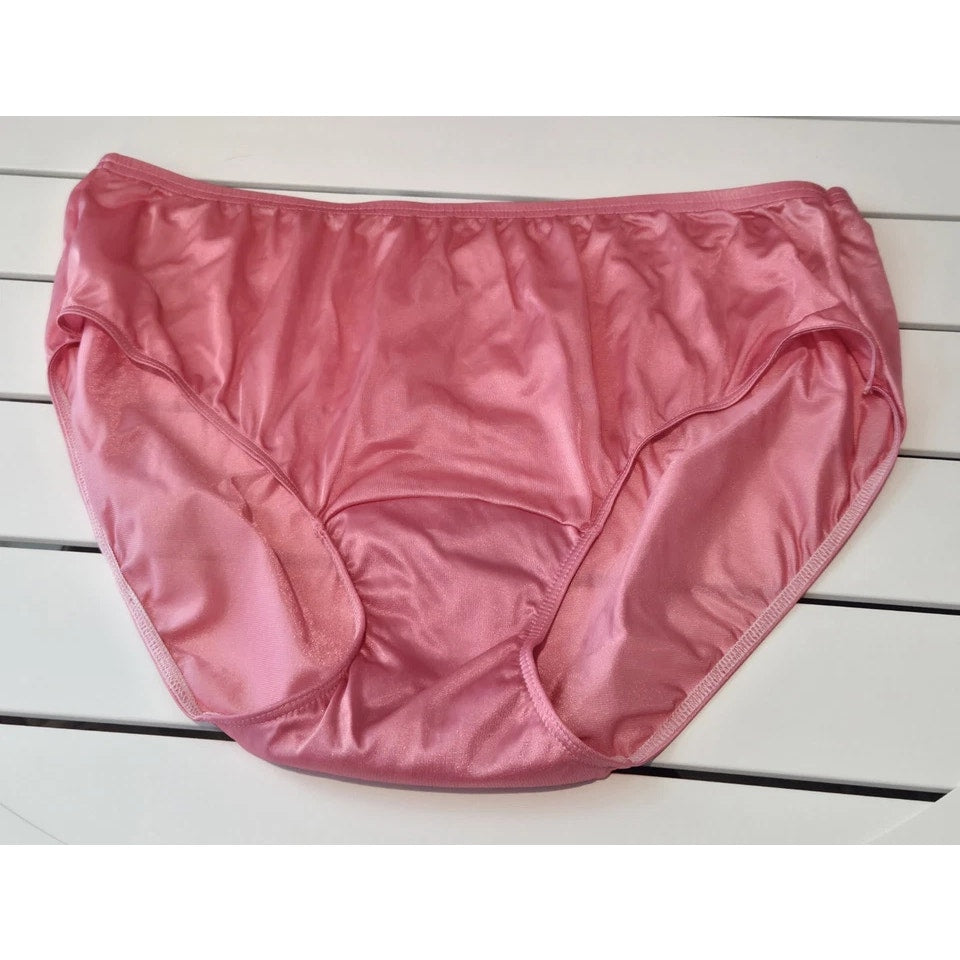 Shadowline 11032 Bikini Panty Shiny Nylon Full Cut Silky Pink Flash 10/3XL