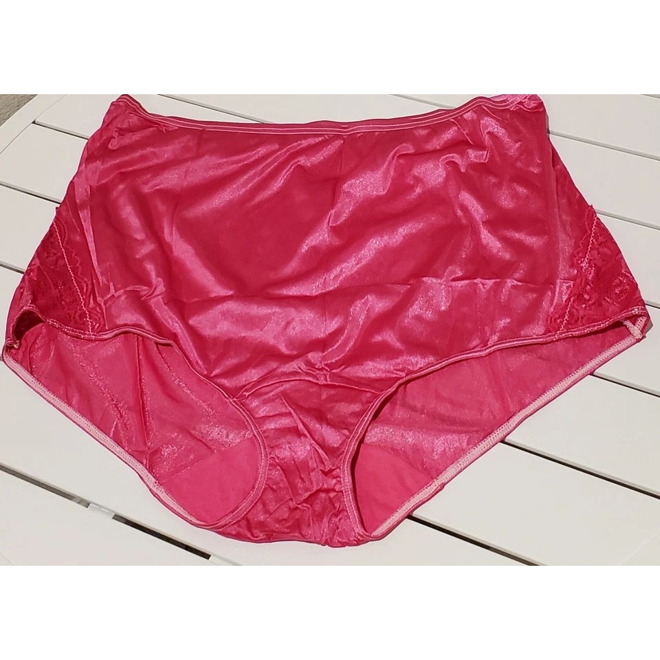 Shadowline 17082 Full Cut Brief Nylon Lace Full Cut Panty Berry Pink 9/2XL