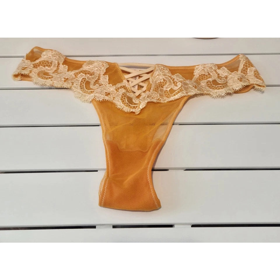 Victoria's Secret Brazilian Panty Floral Lace Embroidered Sheer Tropic Orange 7