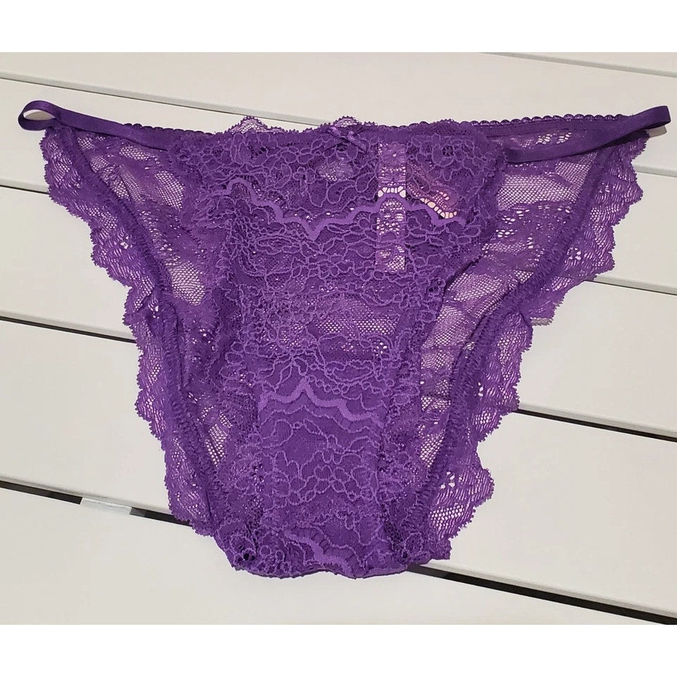 Victoria's Secret Dream Angels String Bikini Panty All Lace Shiny Purple 6/M