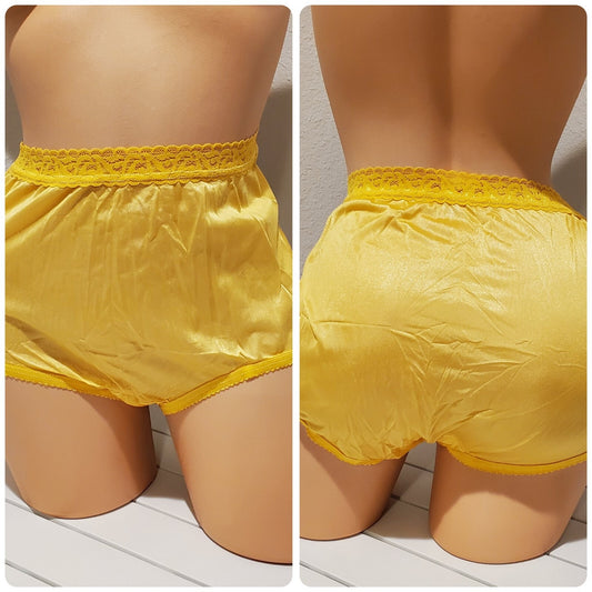 Shadowline 17014 Silky Shiny Nylon Brief Panty Lace Trim Hello Yellow 7/L Star Vintage And More LLC