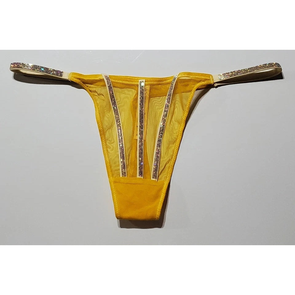 Victoria's Secret Very Sexy Shine Strap Thong Panty Semi Sheer Carnation Yellow