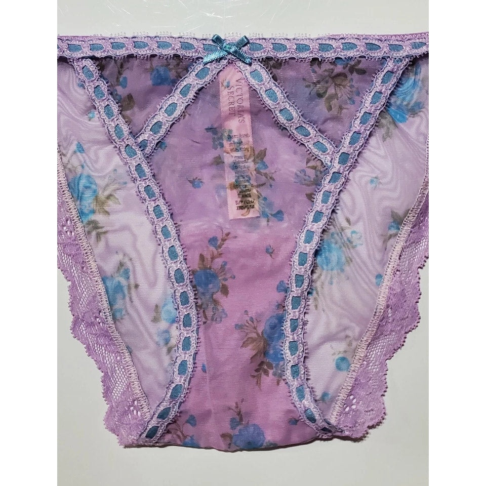 Victoria's Secret Dream Angels Bikini Panty Sheer Floral Print Glacier Purple