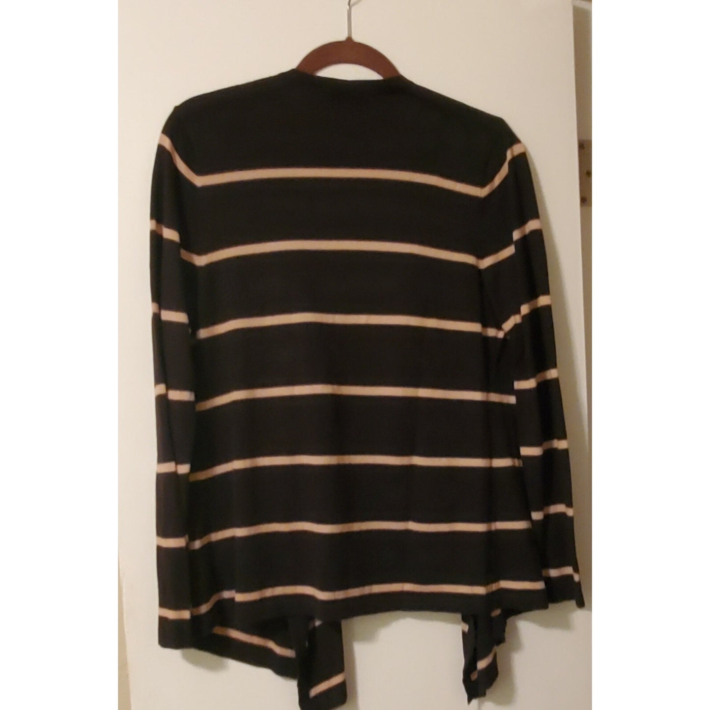 Talbots Cardigan Sweater Open Front Drape Black Mauve Stripe Petite M