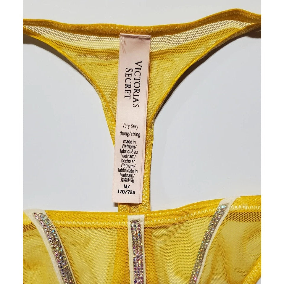 Victoria's Secret Very Sexy Shine Strap Thong Panty Semi Sheer Carnation Yellow