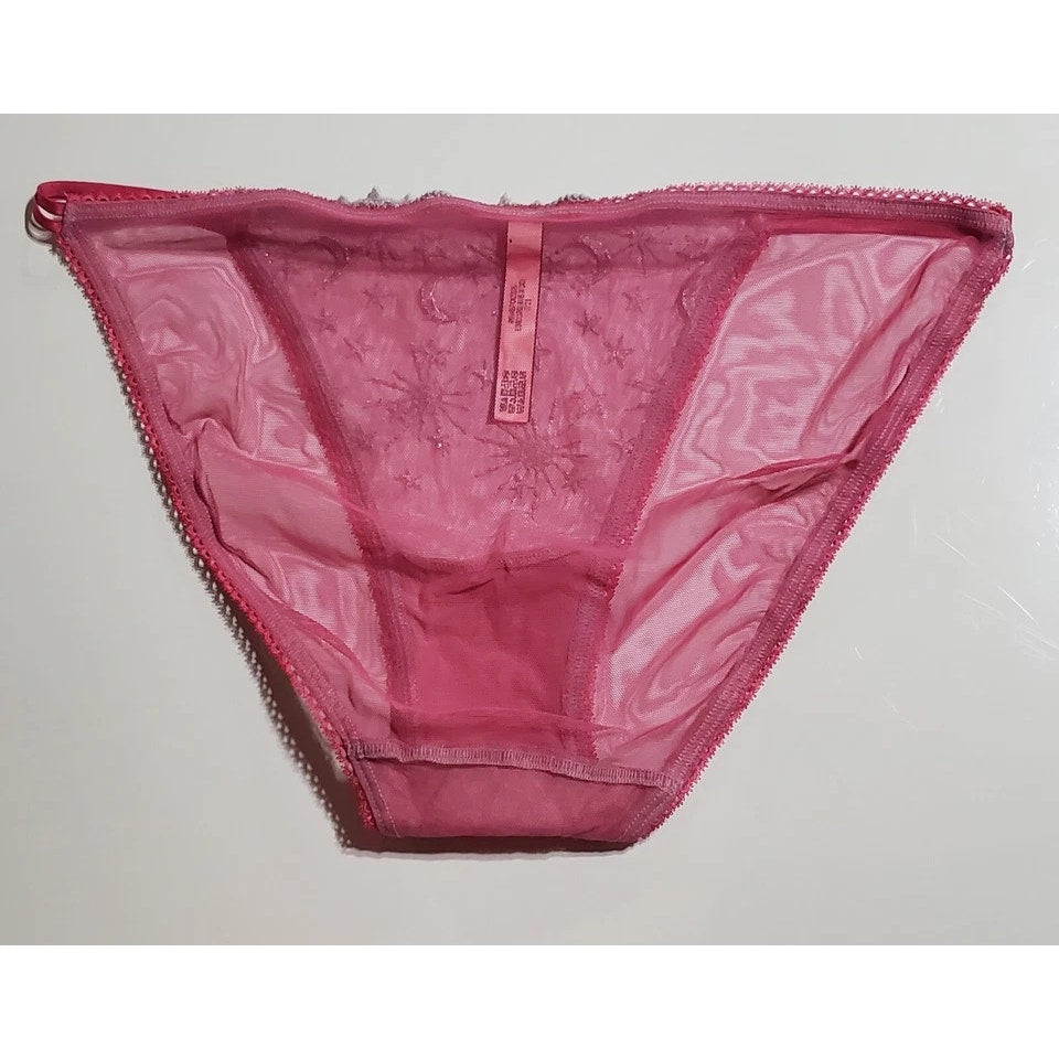 Victoria's Secret Dream Angels String Bikini Panty Moon Stars Sheer Pink Gumdrop
