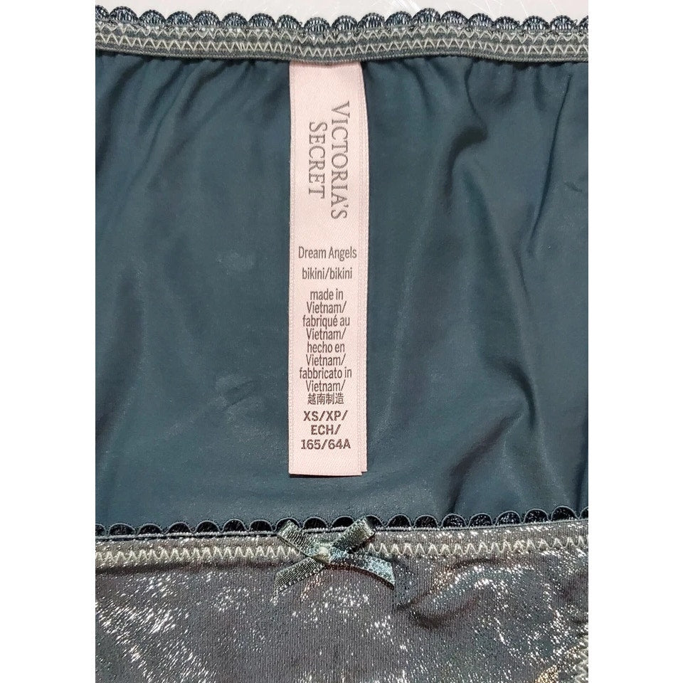 Victoria's Secret Dream Angels String Bikini Panty Shiny Lace Silver Platinum XS