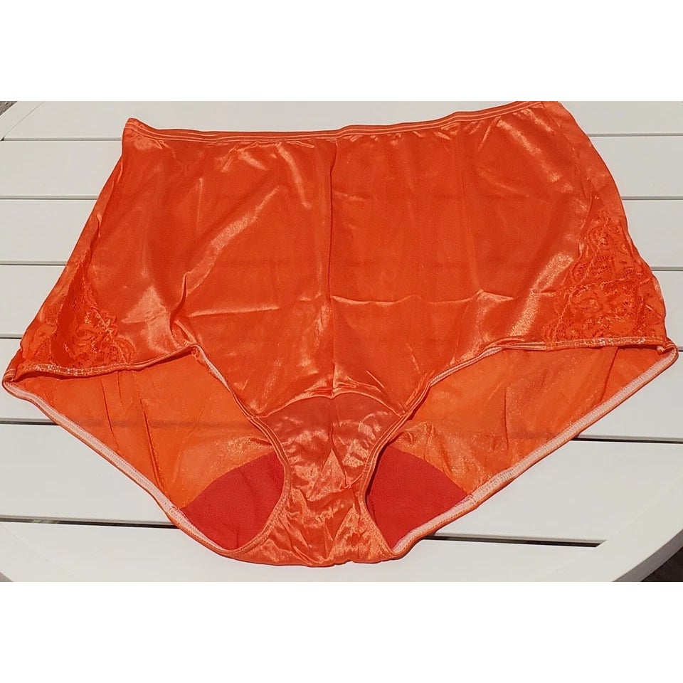 Shadowline 17082 Full Cut Brief Nylon Lace Full Cut Panty PSL Orange 9/2XL