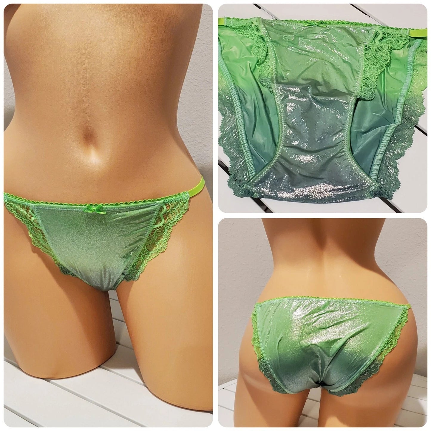 Victoria's Secret Dream Angels String Bikini Panty Shiny Ombre Green Abyss XS