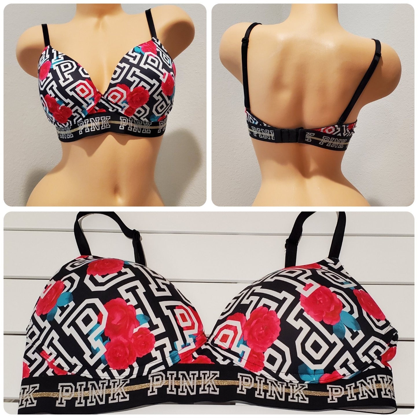 Victoria's Secret PINK Wear Everywhere Wireless Push-Up Bra Floral Print 36C