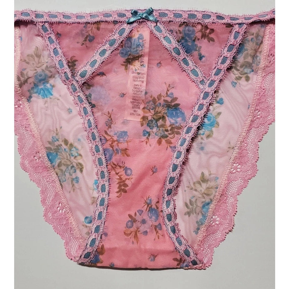 Victoria's Secret Dream Angels Bikini Panty Semi Sheer Floral Print Dahlia Pink