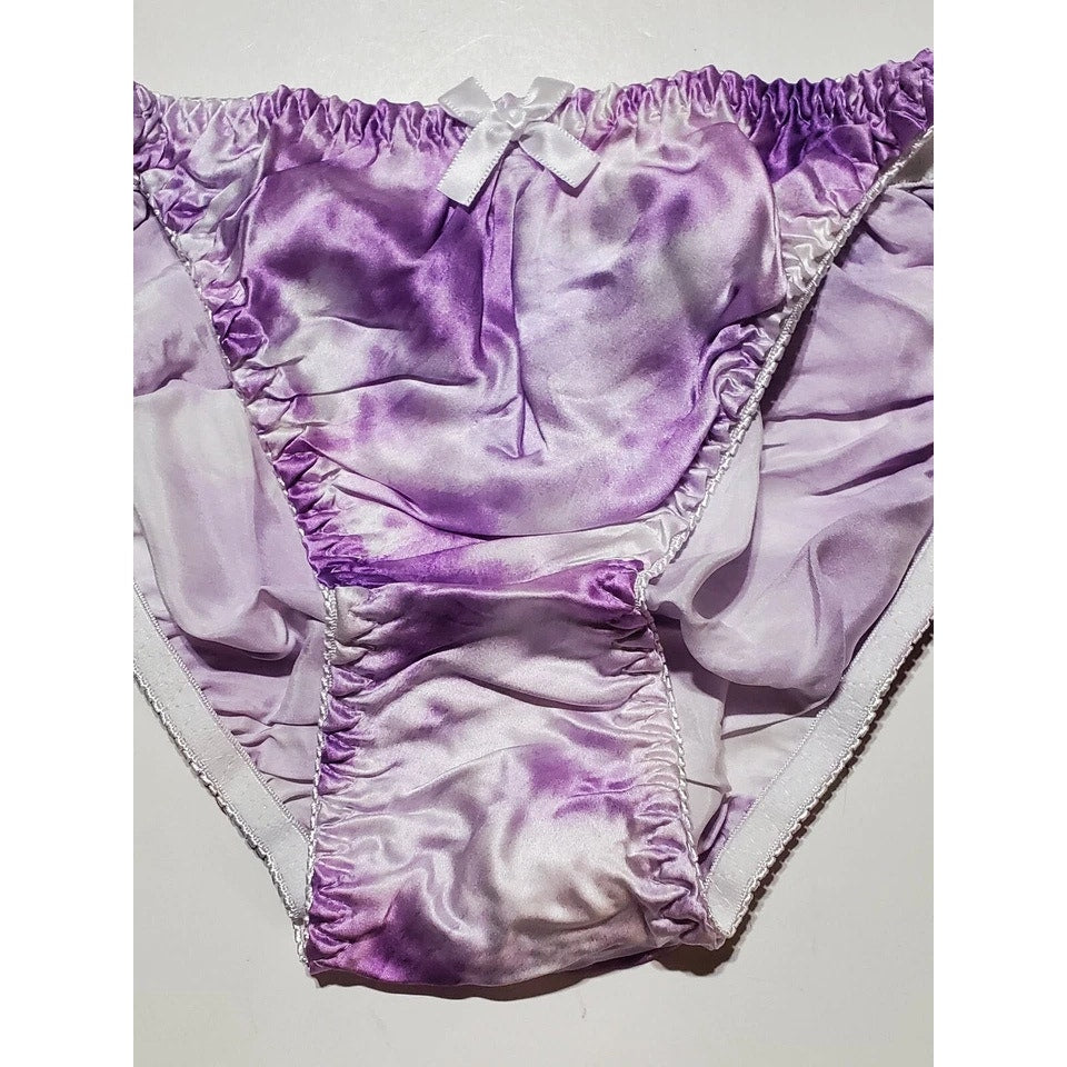 Liquid Satin String Bikini Panty Shiny Double Silk Gusset Print Purple Cloud
