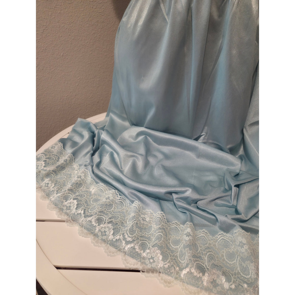 Velrose Vintage Nylon Full Slip Lace Trim Baby Blue 4XL 31" Made in USA