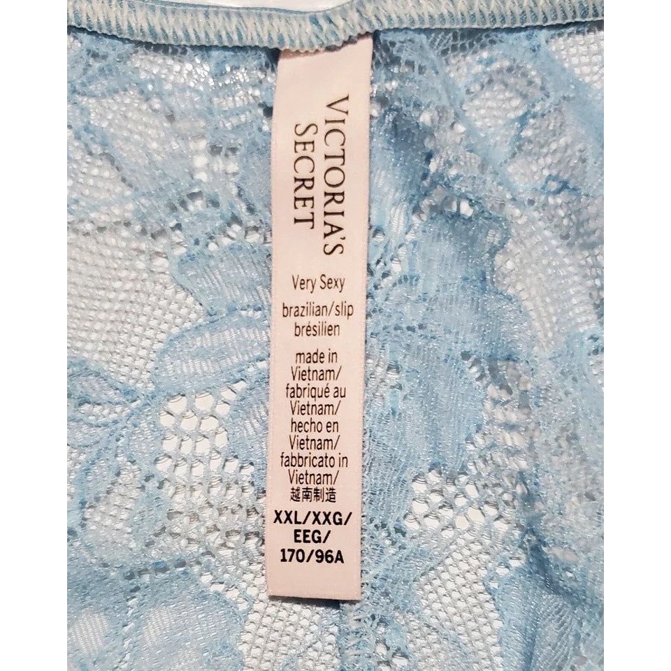 Victoria's Secret Double Shine Strap Brazilian Panty All Lace Baby Blue 9/2XL