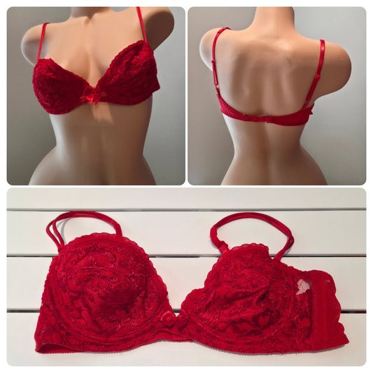 Victoria's Secret Vintage Sheer Floral Lace Unlined Underwire Demi Bra Red 36A - Star Vintage & More Star Vintage And More LLC