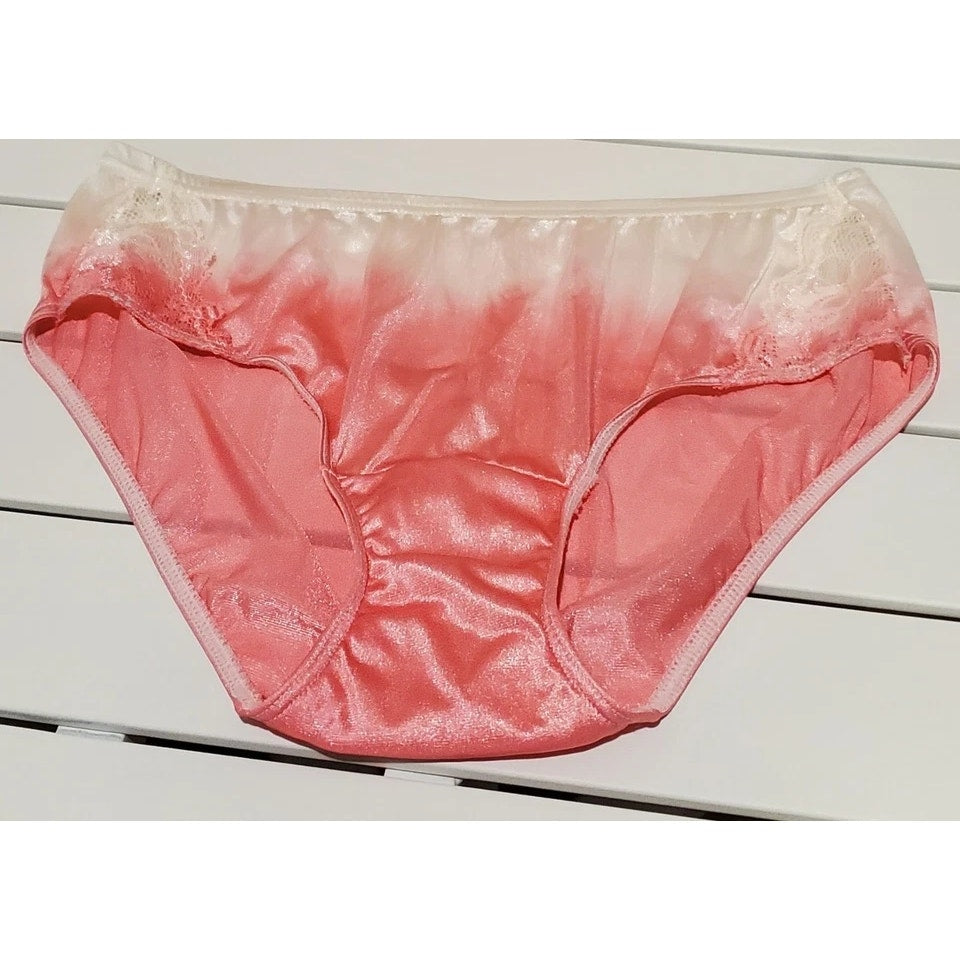 Shadowline 11182 Lace Insets Bikini Panty Shiny Nylon Intense Pink Static - Star Vintage & More