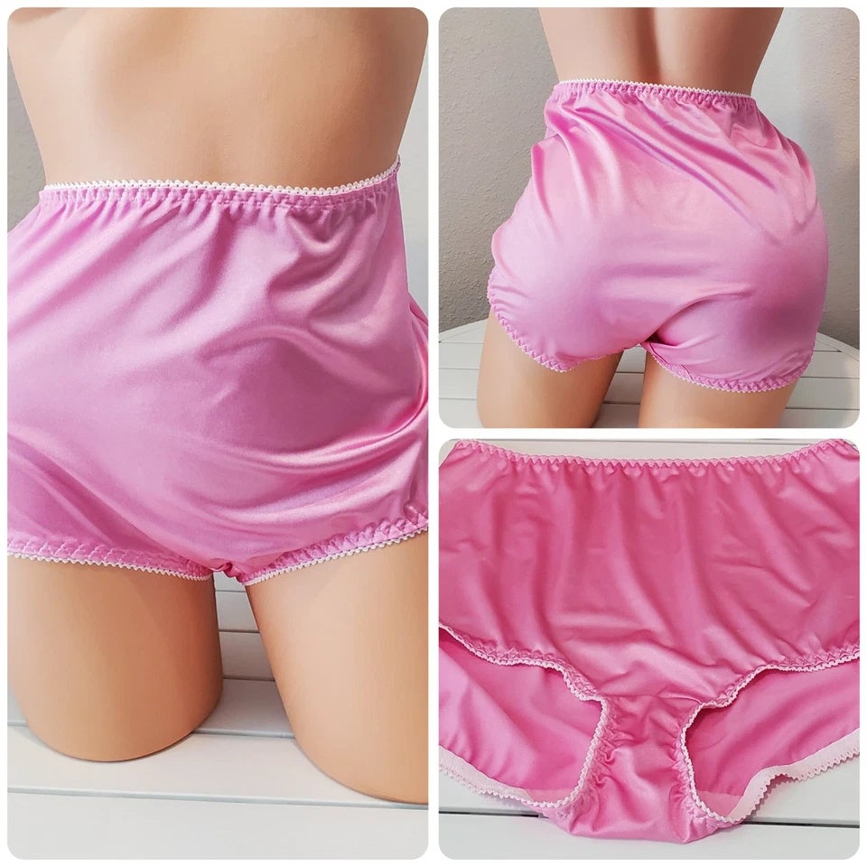 Vanity Fair 40301 Full Coverage Brief Panty Shiny Nylon Neon Pink White Trim 10
