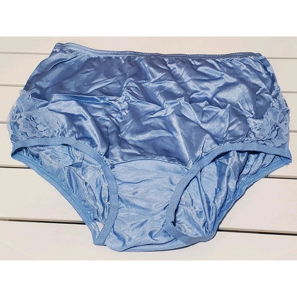 Vanity Fair Lace Nouveau Nylon Full Cut Panty Lace Shiny Ice Blue