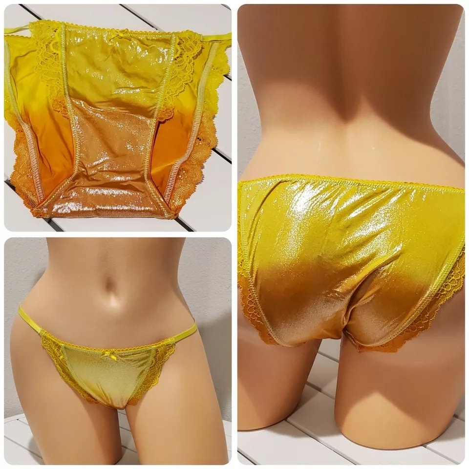 Victoria's Secret Dream Angels String Bikini Panty Shiny Lace Trim Caliente Ombre