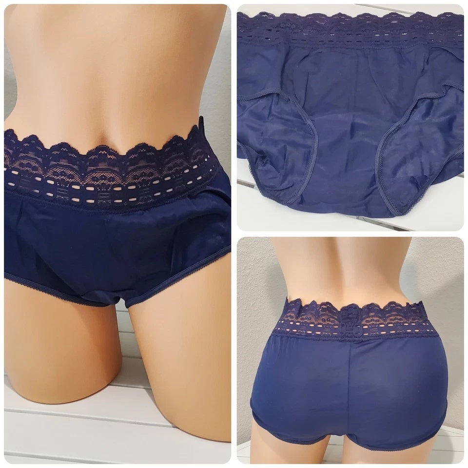 Olga Secret Hug Full Coverage Brief Panty Nylon Silky Navy Blue