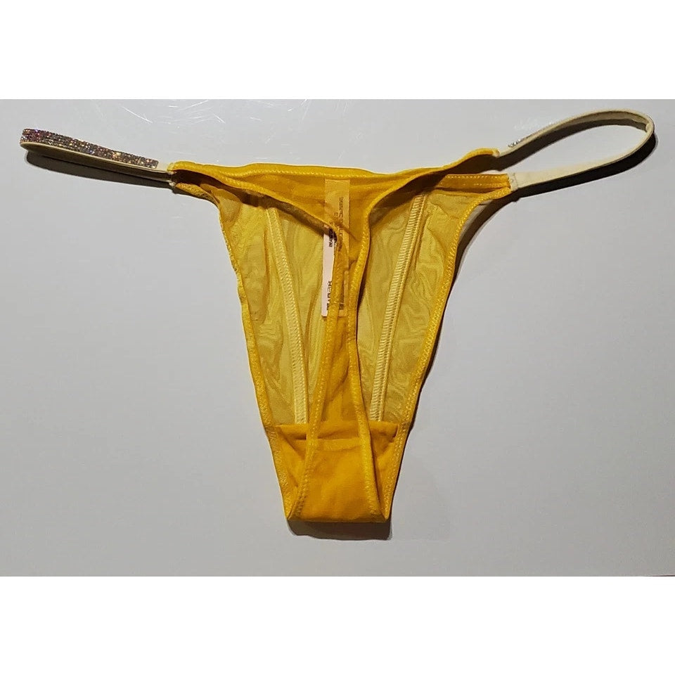 Victoria's Secret Very Sexy Shine Strap Thong Panty Semi Sheer Carnation Yellow
