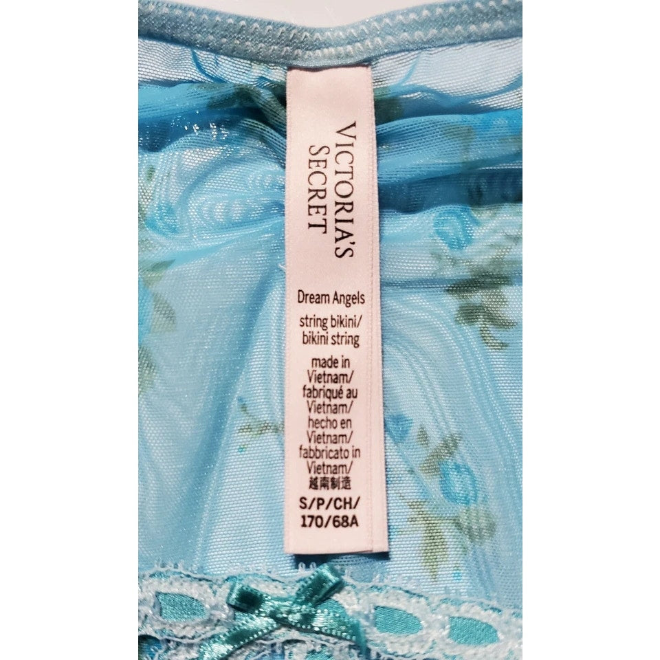 Victoria's Secret Dream Angels Bikini Panty Semi Sheer Floral Print Blue Cyan