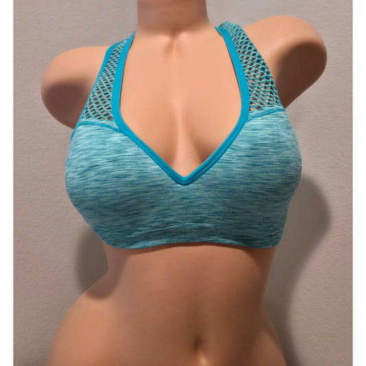 PINK Victoria's Secret Sports Bra Teal Blue Racerback Padded Perforated Mesh M Star Vintage And More LLC