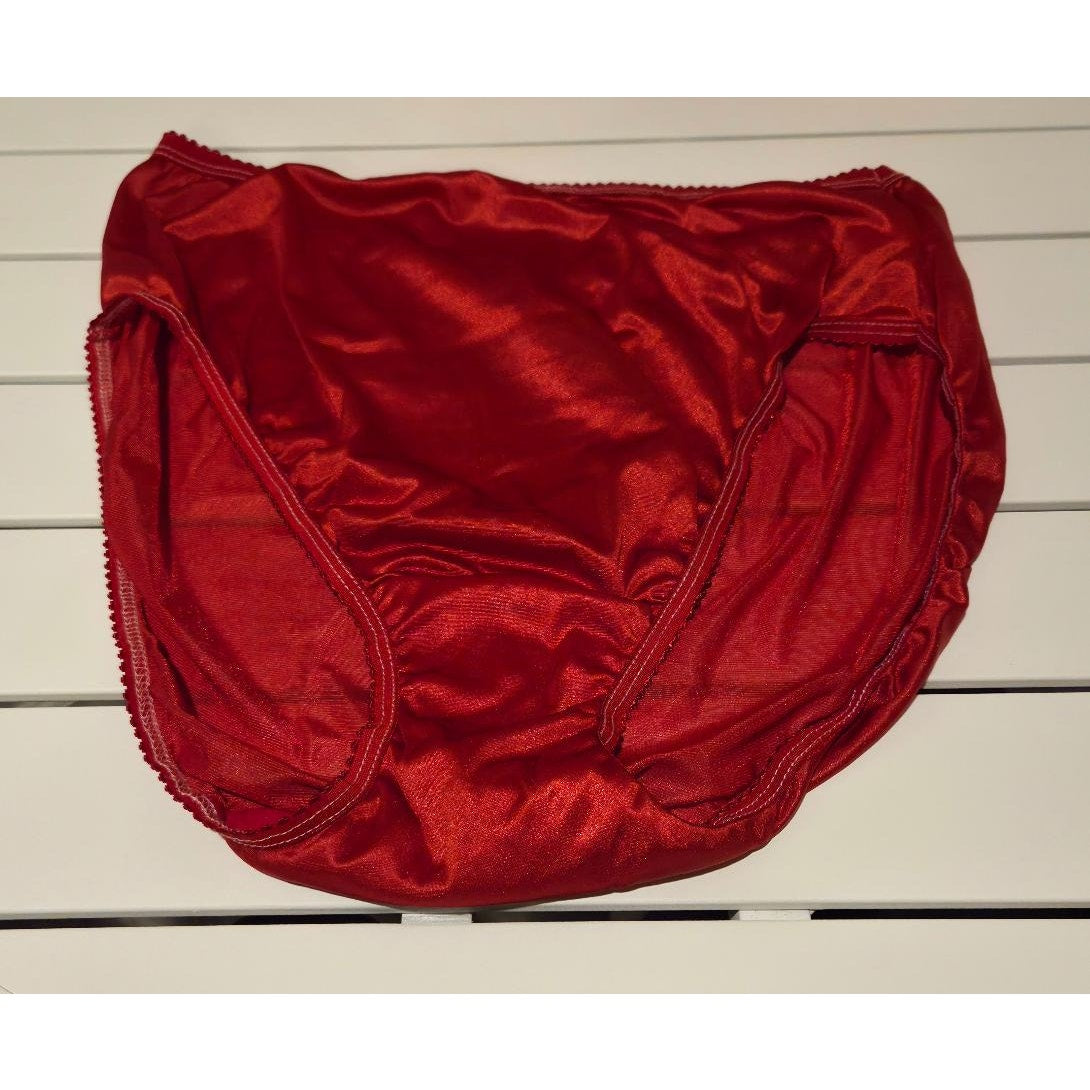 Shadowline 17842 Classic Shiny Nylon Hi Cut Panty Full Coverage Candy Apple Red